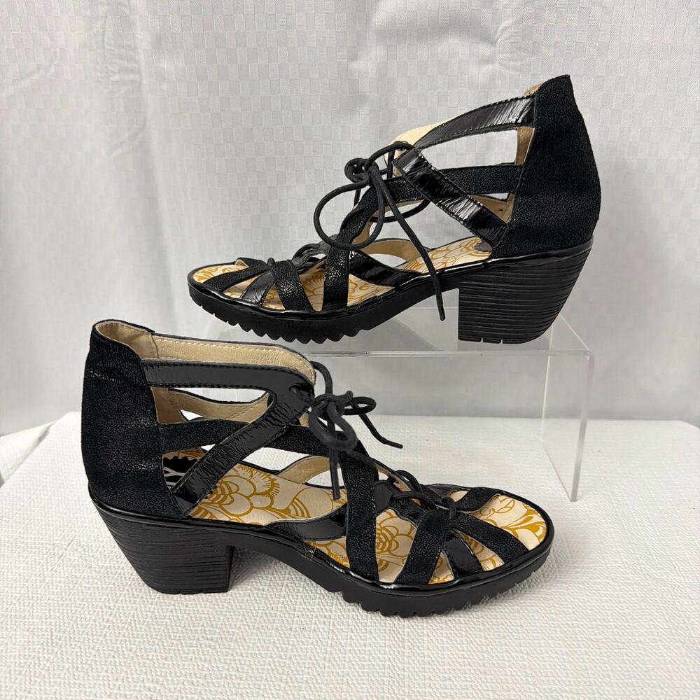 Fly London Want Sandals Womens Size 7 Gladiator Black Patent Leather - Picture 10 of 11